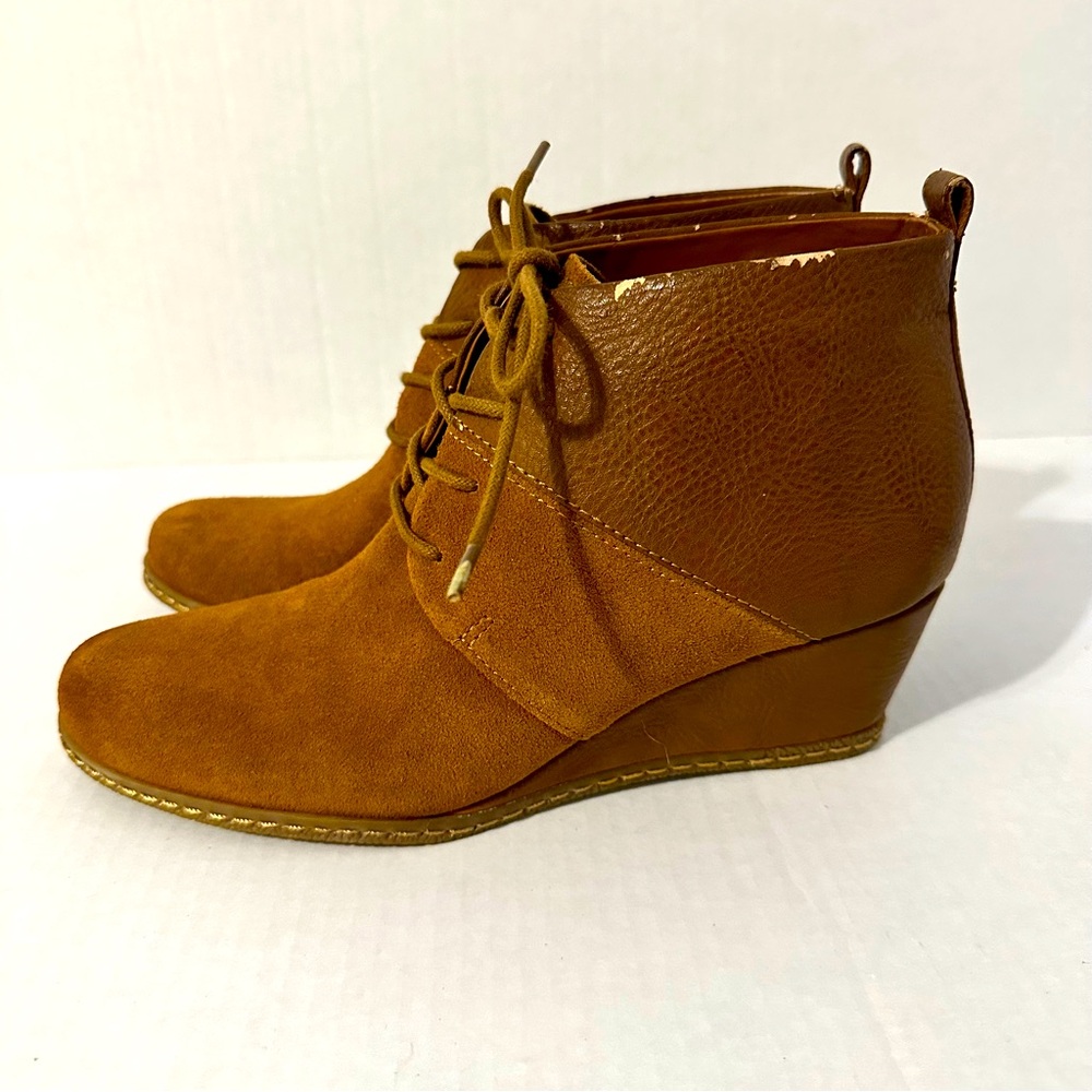Franco Sarto tan faux suede wedge booties size 7.5 Brown Winter Boots SALE